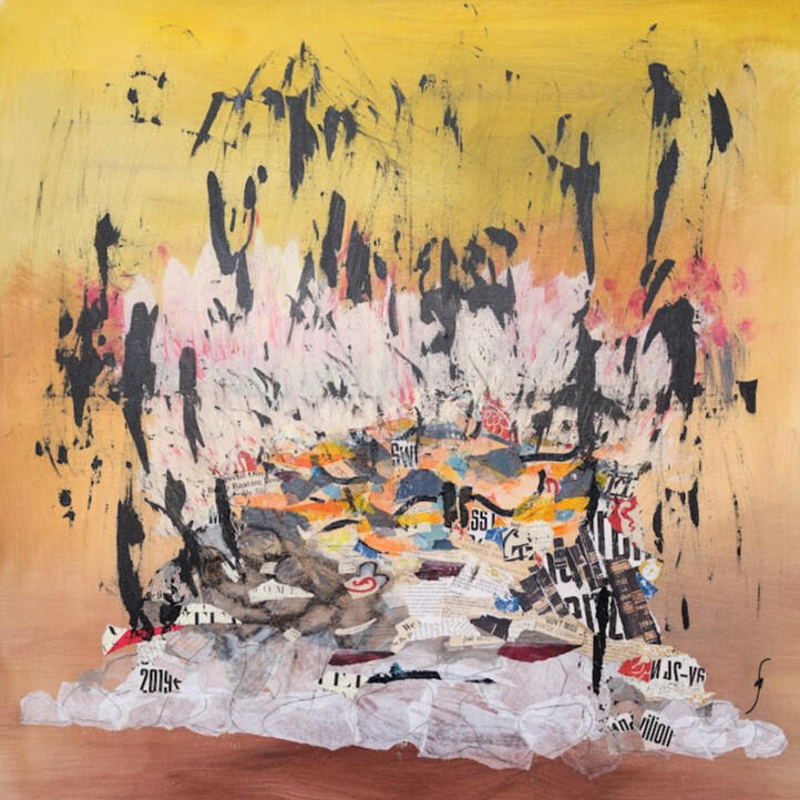 Mixed media, acrylics and collage on canvas