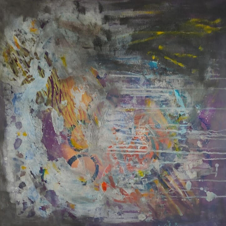 Mixed media, acrylics and collage on canvas.