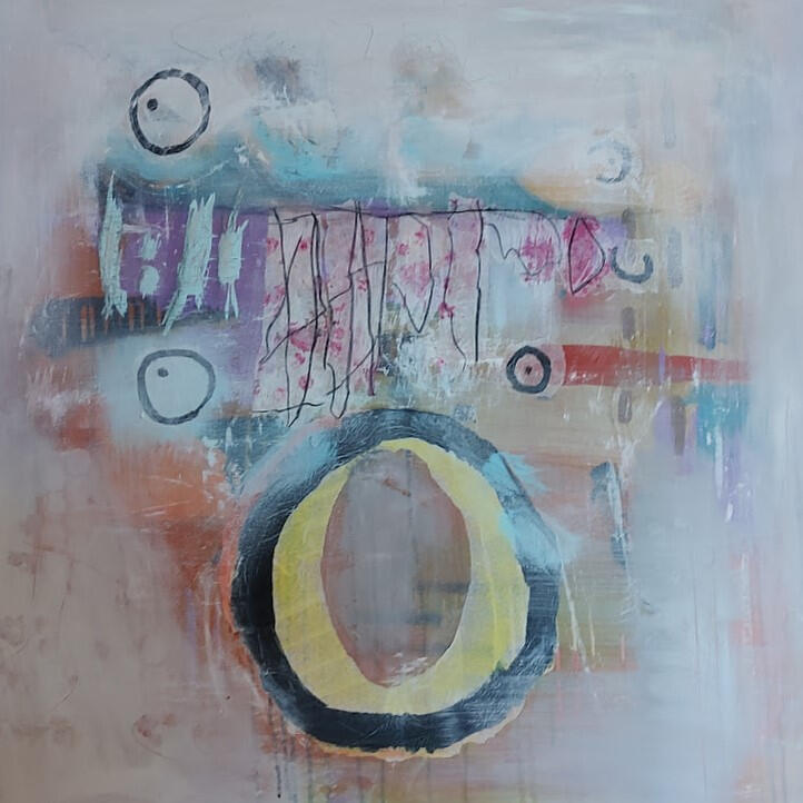 Mixed media, acrylics and collage on canvas. 80x80